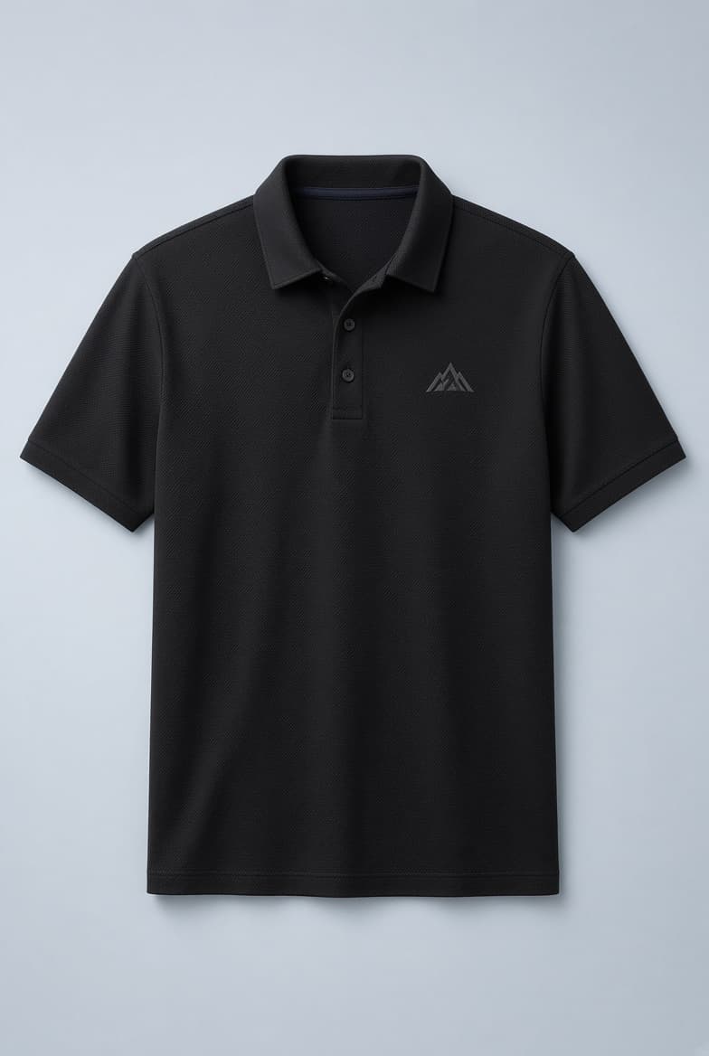 Black polo, small matte mountain mark
